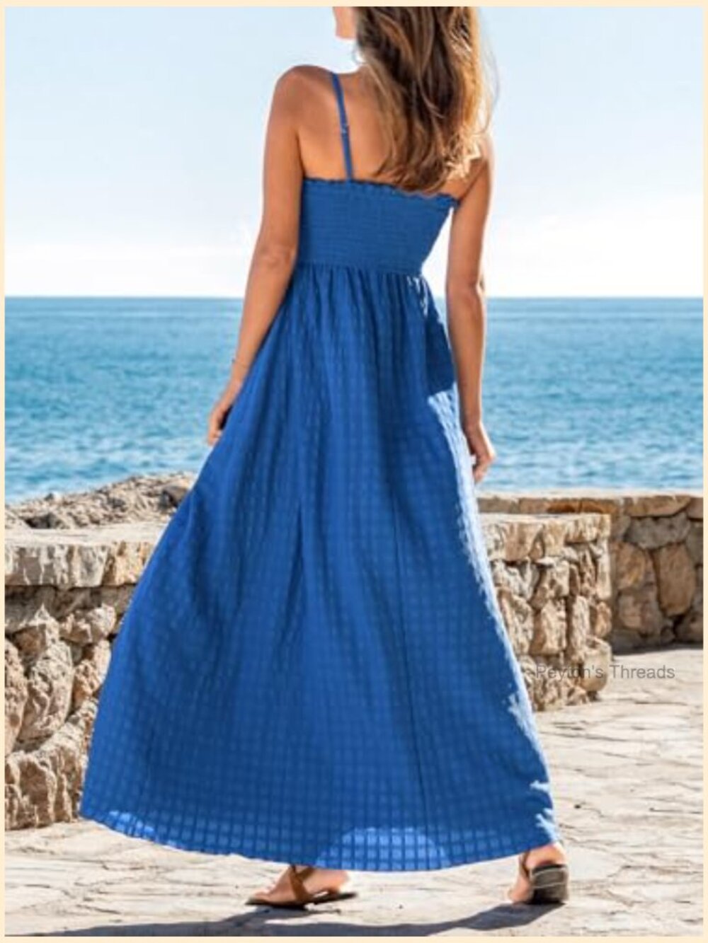 CUPSHE Women's Boho Smocked Maxi Sundress With Adjustable Spaghetti Straps - Picture 2 of 7